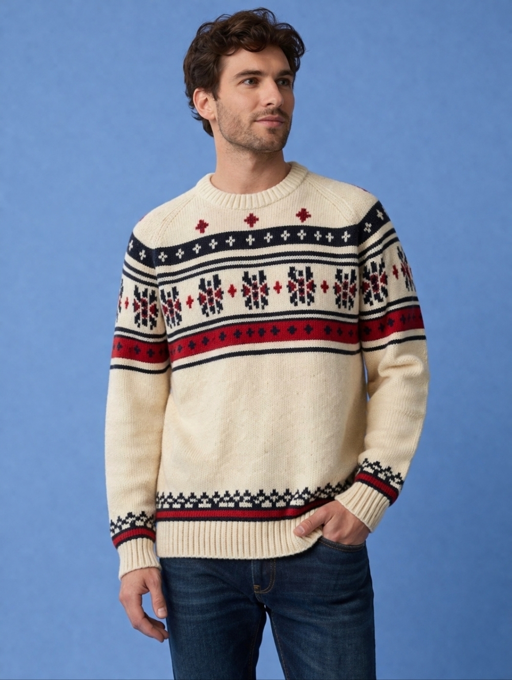 Vtg JCPENNEY 1970s Fair Isle Crew Neck Oversized Ski Grandpa Ski Sweater